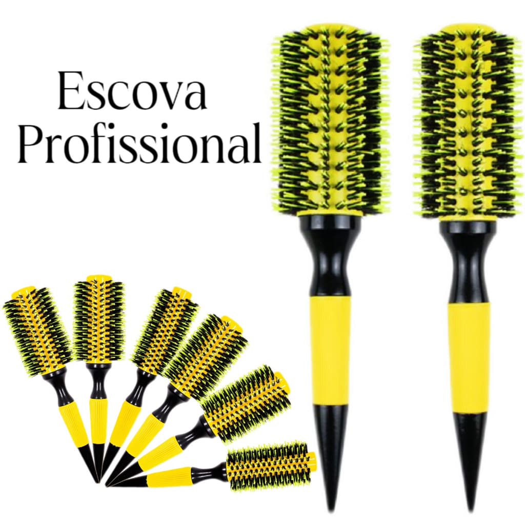 Escova Profissional de Cerdas Naturais de Javali cabeleireiro Cor - Amarela