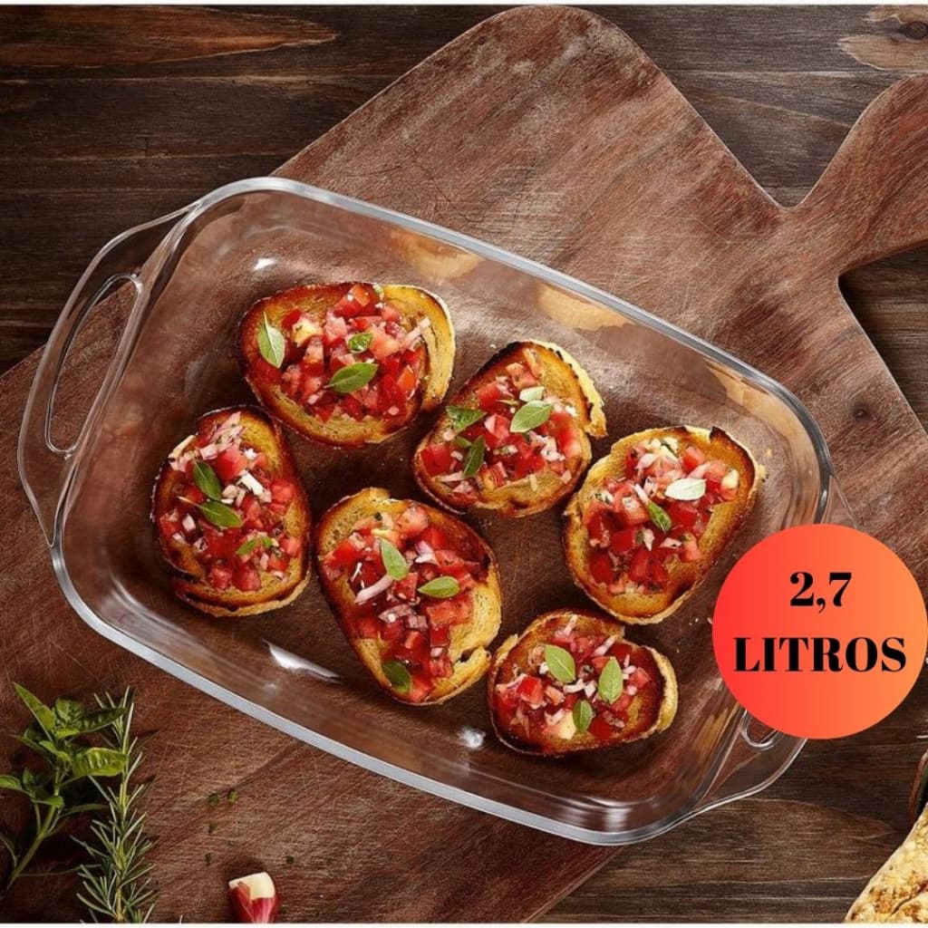 Assadeira Com Alça Marinex 2,7L Seleta Retangular Vidro Resistente Lasanheira Refratario Almoço Jantar Sobremesa Buffet Mesa Posta Nadir Figueiredo Duralex