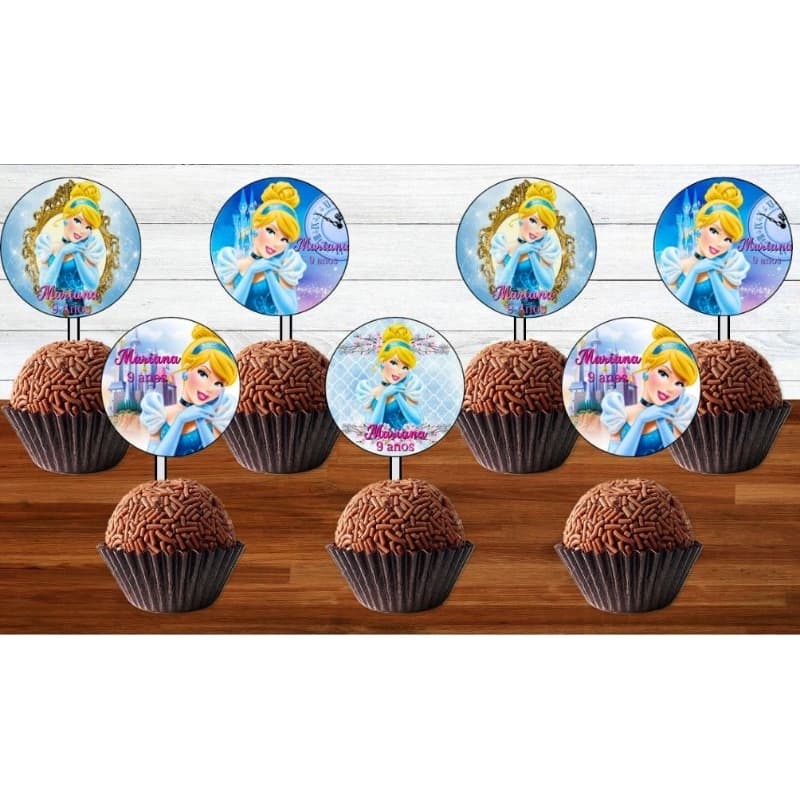 50 Tags Toppers P/ Docinho para Festa Princesa CINDERELA, brigadeiro beijinho.