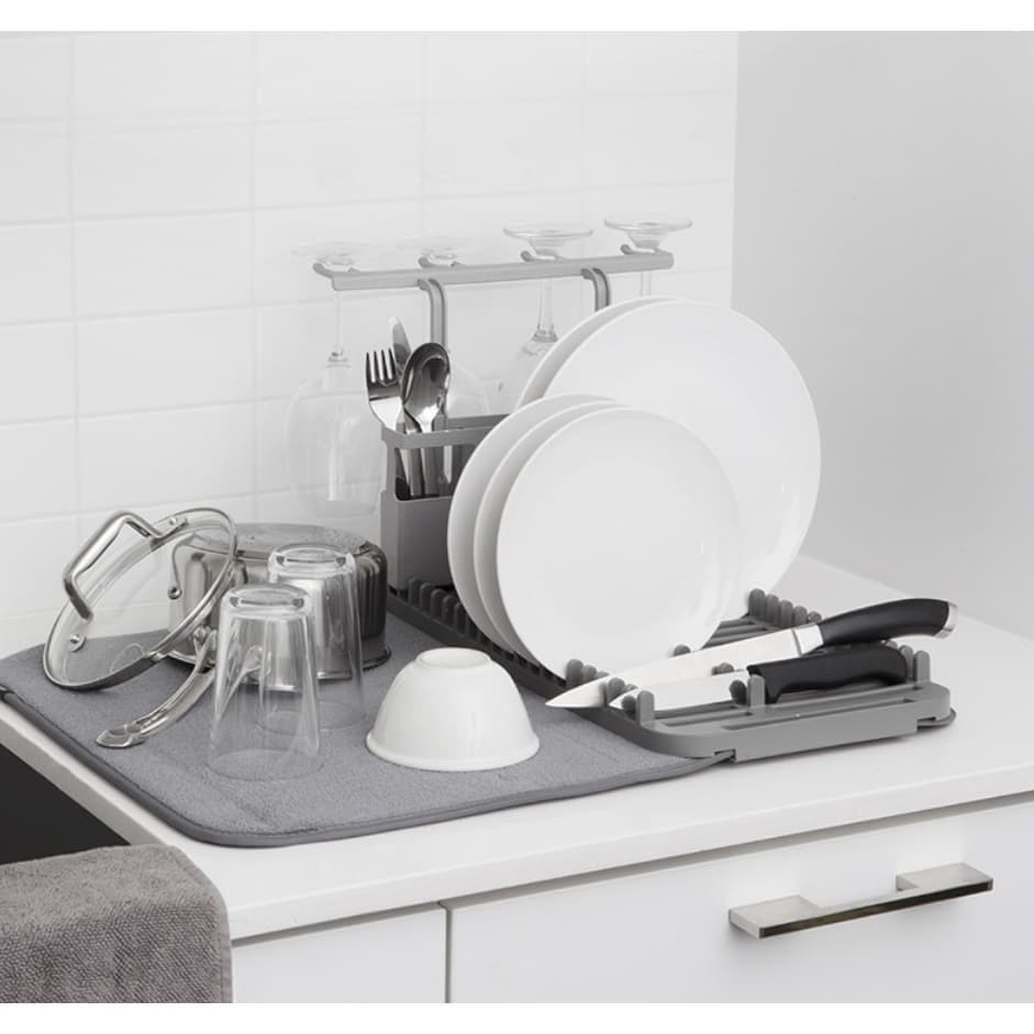 Escorredor De Louças 2 Em 1 Com Tapete Dobrável  Absorvente Antiderrapante De Microfibra Multifuncional Rack Criativo