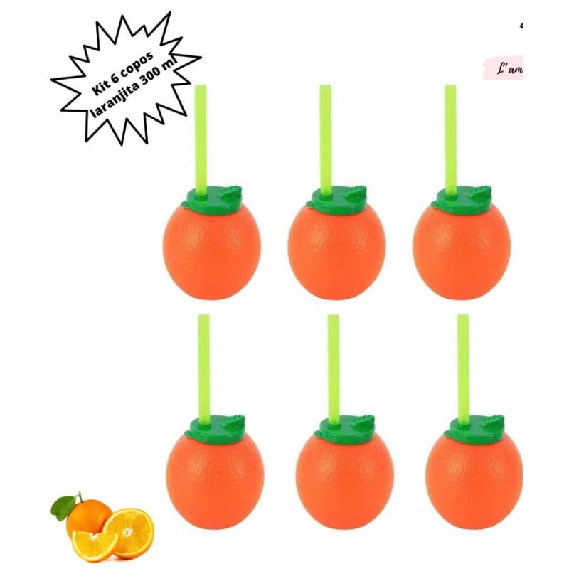 Copo Laranjita Formato Laranja 300ml - Kit 6 Copos