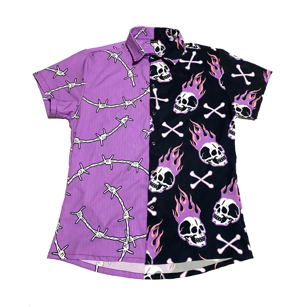 Camisa de Botão caveiras com arames bicolor asthetic tumblr