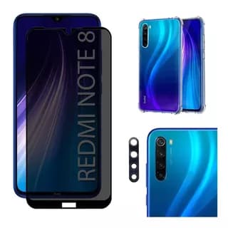 Kit Para Xiaomi Redmi Note 8 Película Privacidade + Capa Capinha Anti Shock+Pelicula Camera 3D
