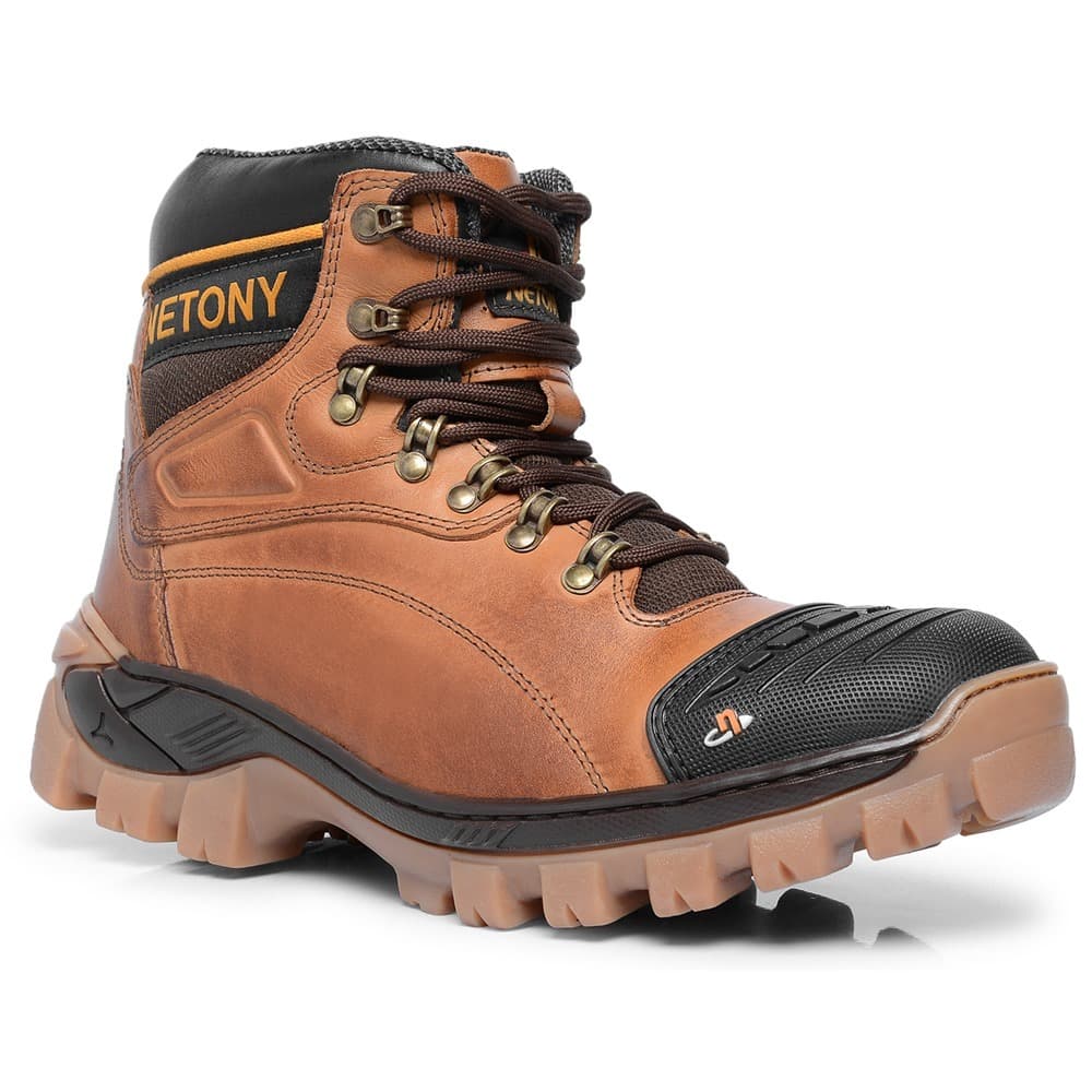 Bota Coturno Masculino Netony em Couro Legitimo + Biqueira Reforçada e Alta Durabilidade Lançamento