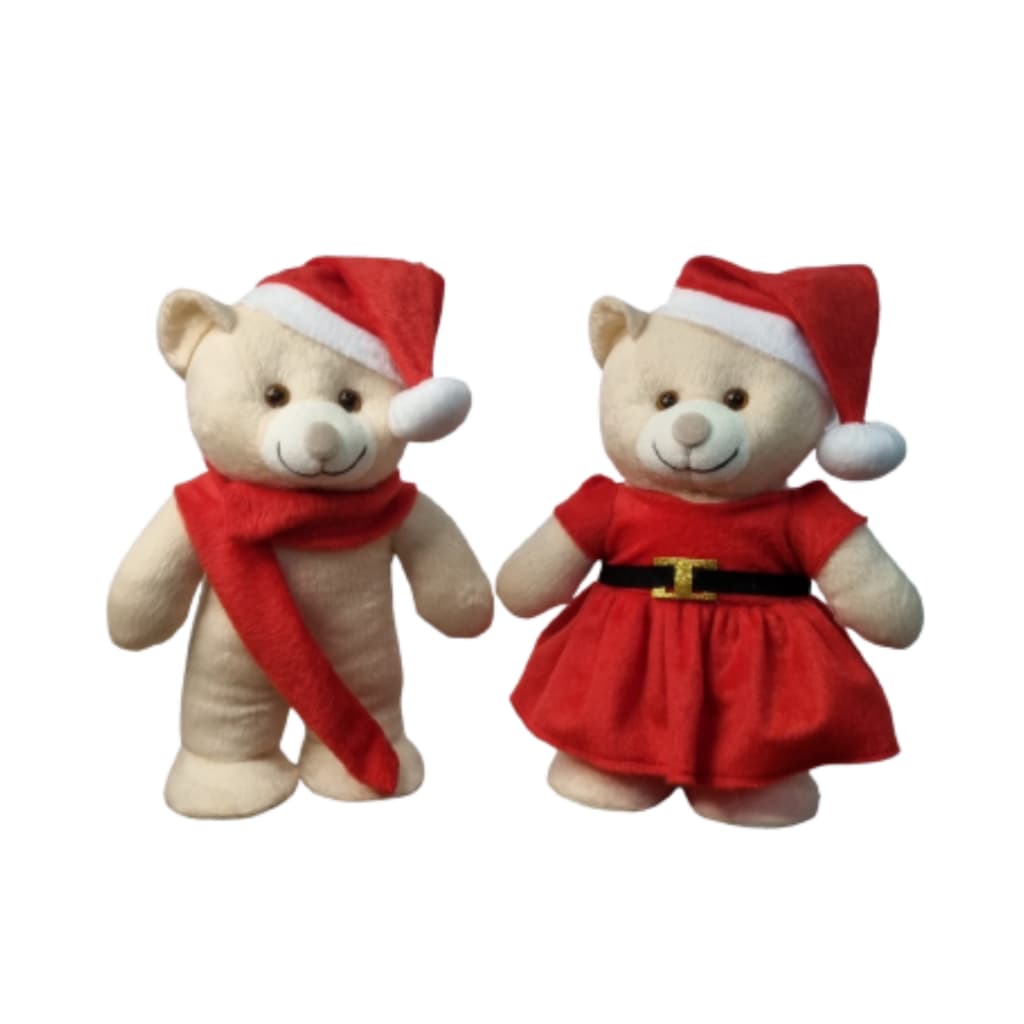 Ursinho de Pelúcia Papai Noel e Mamãe Noel Enfeite Decoração de Natal