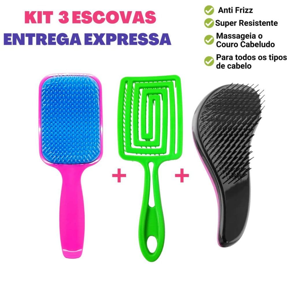 Kit 3 Escovas Premium Top ( 1- Mágica + 1 Quadrada Flex + 1- Quadrada ) Acrylix