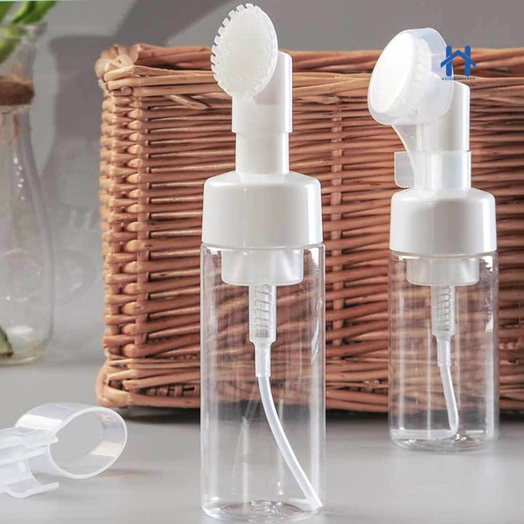 Frasco Pump 150ml com Escova de Silicone Espuma Limpeza Facial Skin Care Silicone