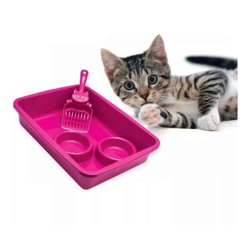 Bandeja Higiênica Para Gatos Kit Comedouro Pá Caixa De Areia