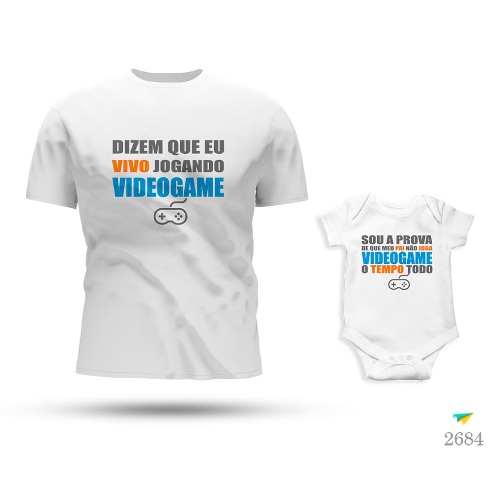 Kit Tal Pai Tal Filho Body e Camiseta Dizem que só jogo video game