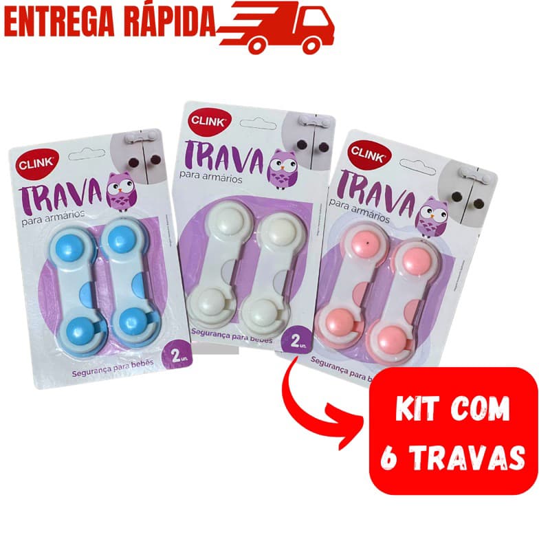 Kit com 6 Trava Gaveta Armário Porta Geladeira Tranca Proteção