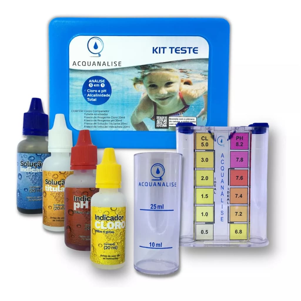 Kit Teste 3 Em 1 Estojo com Reagentes Medidor de Ph, Cloro e Alcalinidade Para Limpeza Água De Piscina