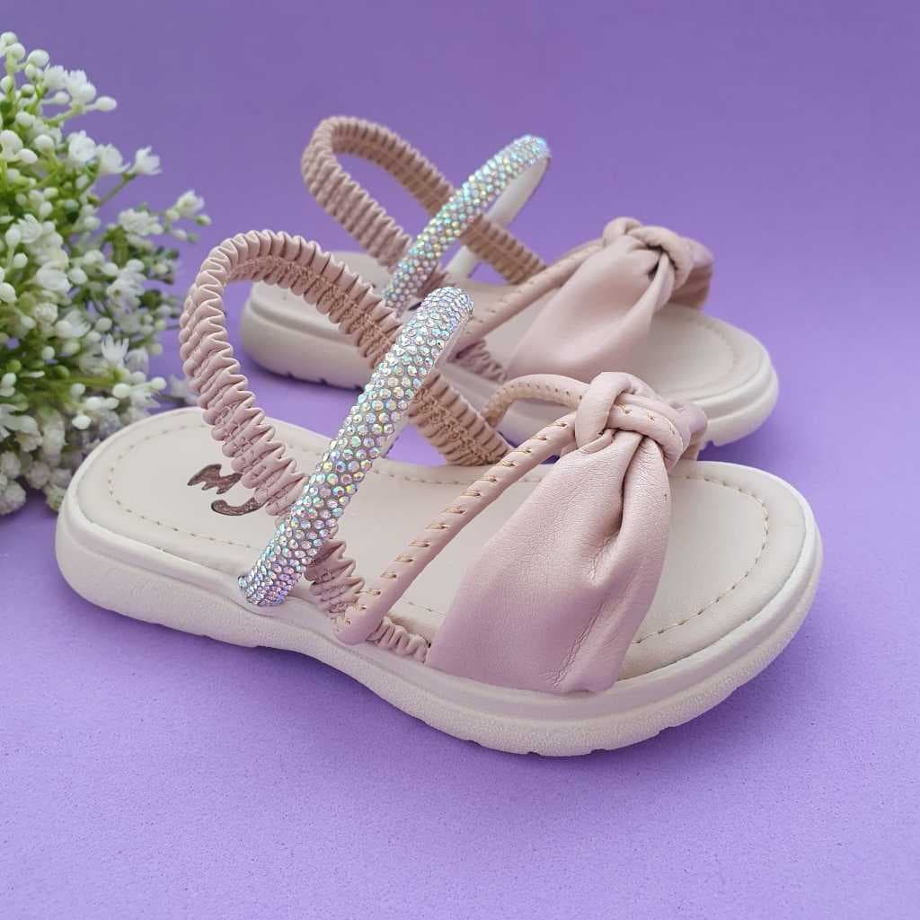 Sandália Infantil Feminina Strass Elástico Nude Menina