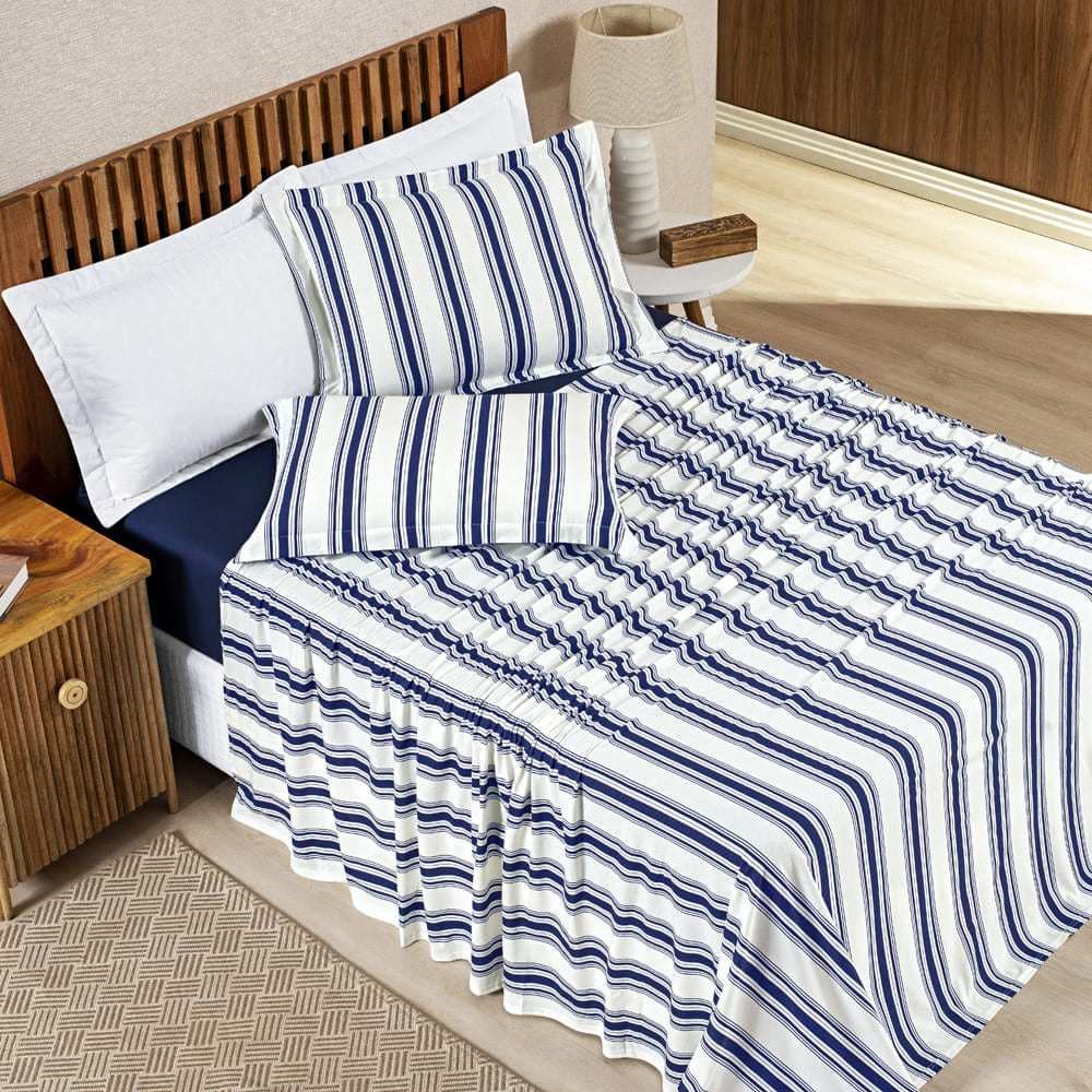 Jogo de Cama Box 100% Malha de Algodão 4 Peças - Fio 30/1 Penteado - 135g/m2 - Não Bolinhas - Casal, Queen e King Size