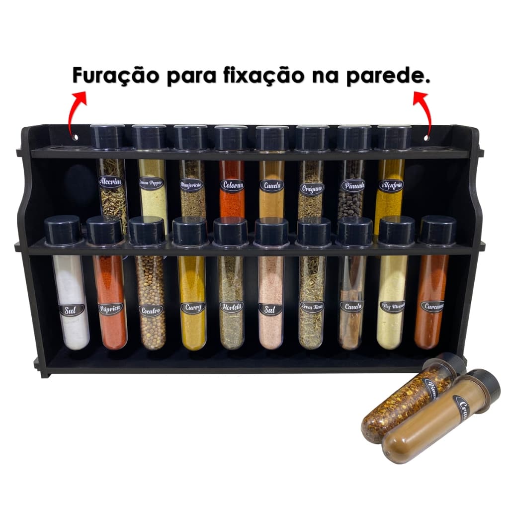 Porta temperos mesa ou parede kit suporte condimentos com potes + ETIQUETAS
