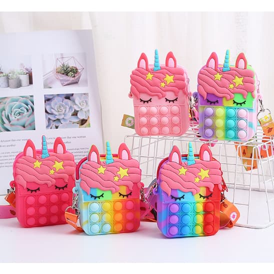 Bolsa Infantil De Unicórnio Mini Crossbody À Prova D'Água Casual Com Zíper Silicone Multicolorida