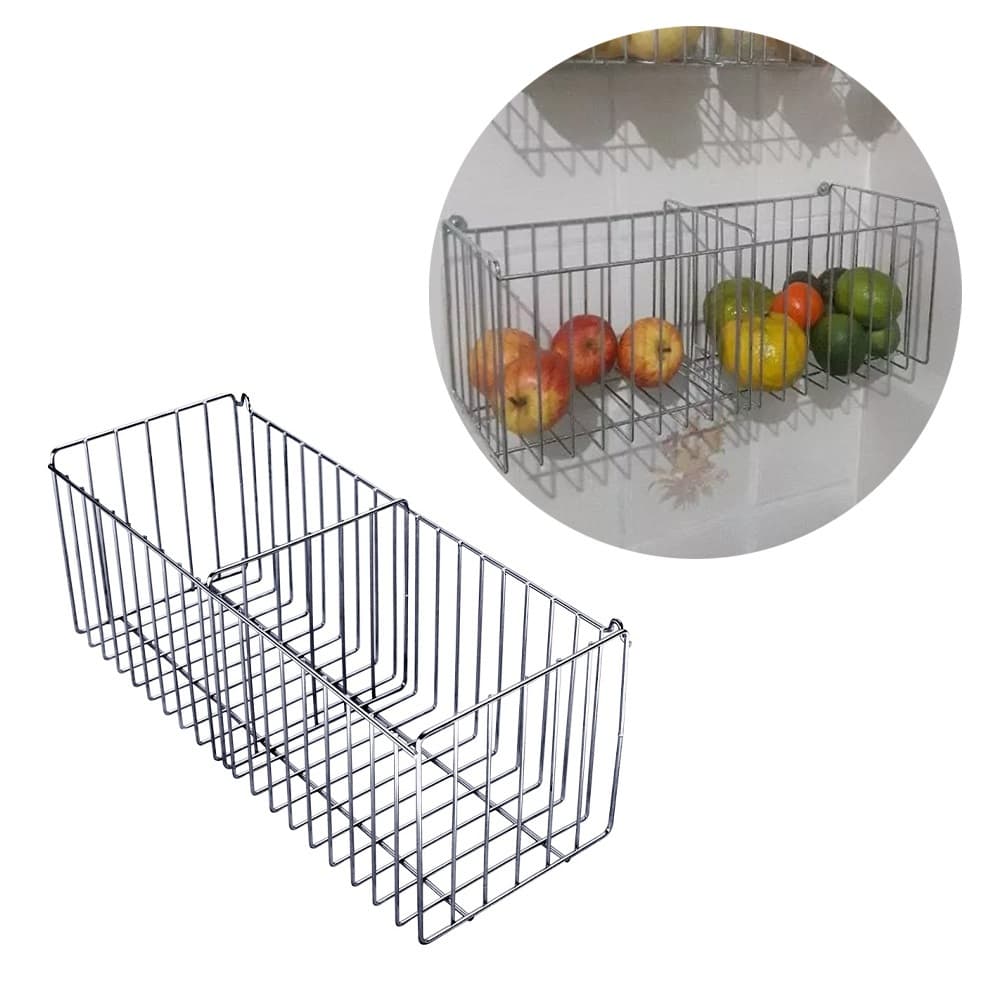 Cesto Multiuso Organizador 40cm com Divisória Aramado Fruteira de Parede Modelo N05