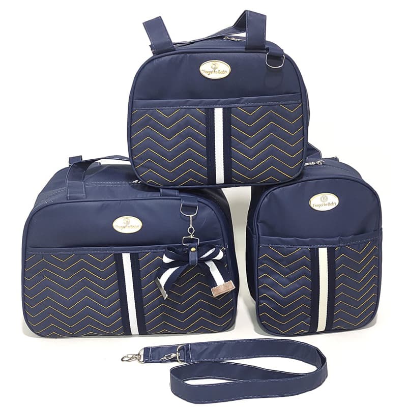 Kit Bolsa de Bebê Laço 3 Peças (Marinho)