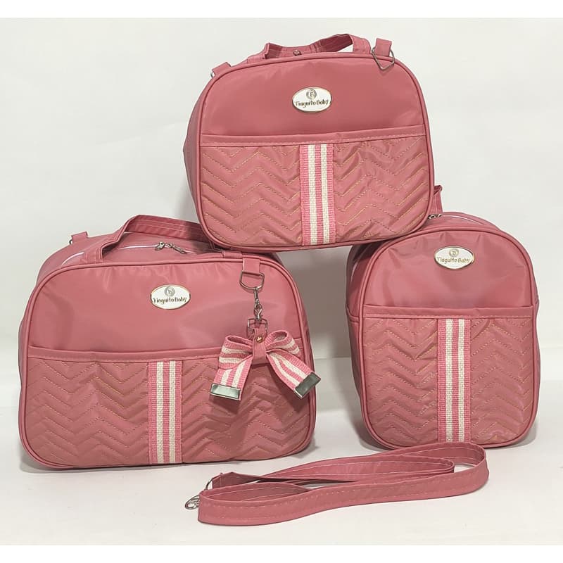 Kit Bolsa de Bebê Laço 3 Peças (Goiaba)