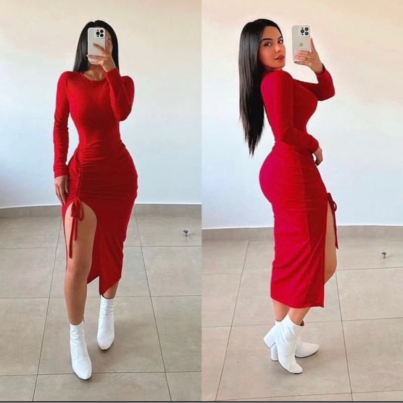 Vestido Mídi Manga Longa Com Puxador Lateral (Rute)