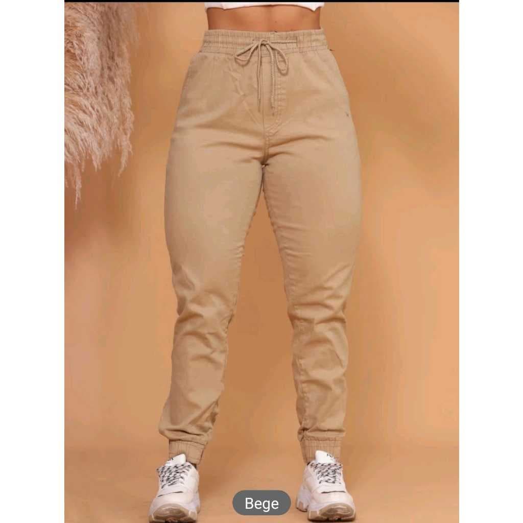 Calça sarja Skinny bege Cintura Alta