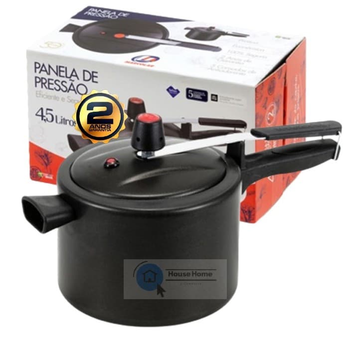 Panela de Pressão 4,5 Lts Preta Antiaderente Teflon Interno e Externo