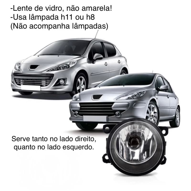 FAROL MILHA PEUGEOT 207 e 307:  2007 2008 2009 2010 2011 2012 2013 2014 LENTE DE VIDRO