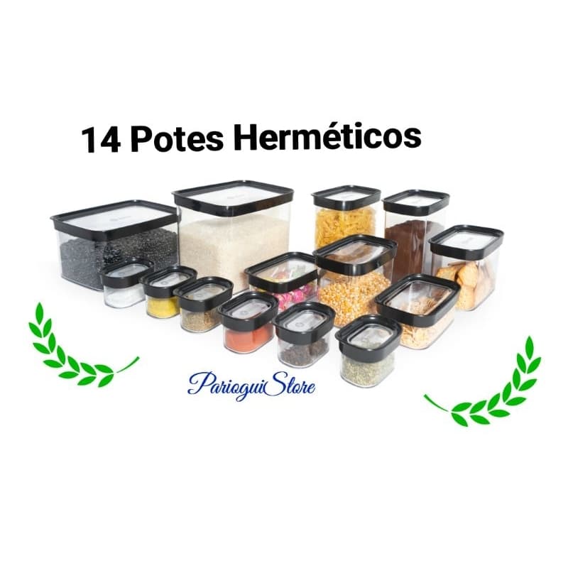 Porta mantimentos e temperos  para cozinha kit com 14 potes ( todo o conjunto são herméticos)
