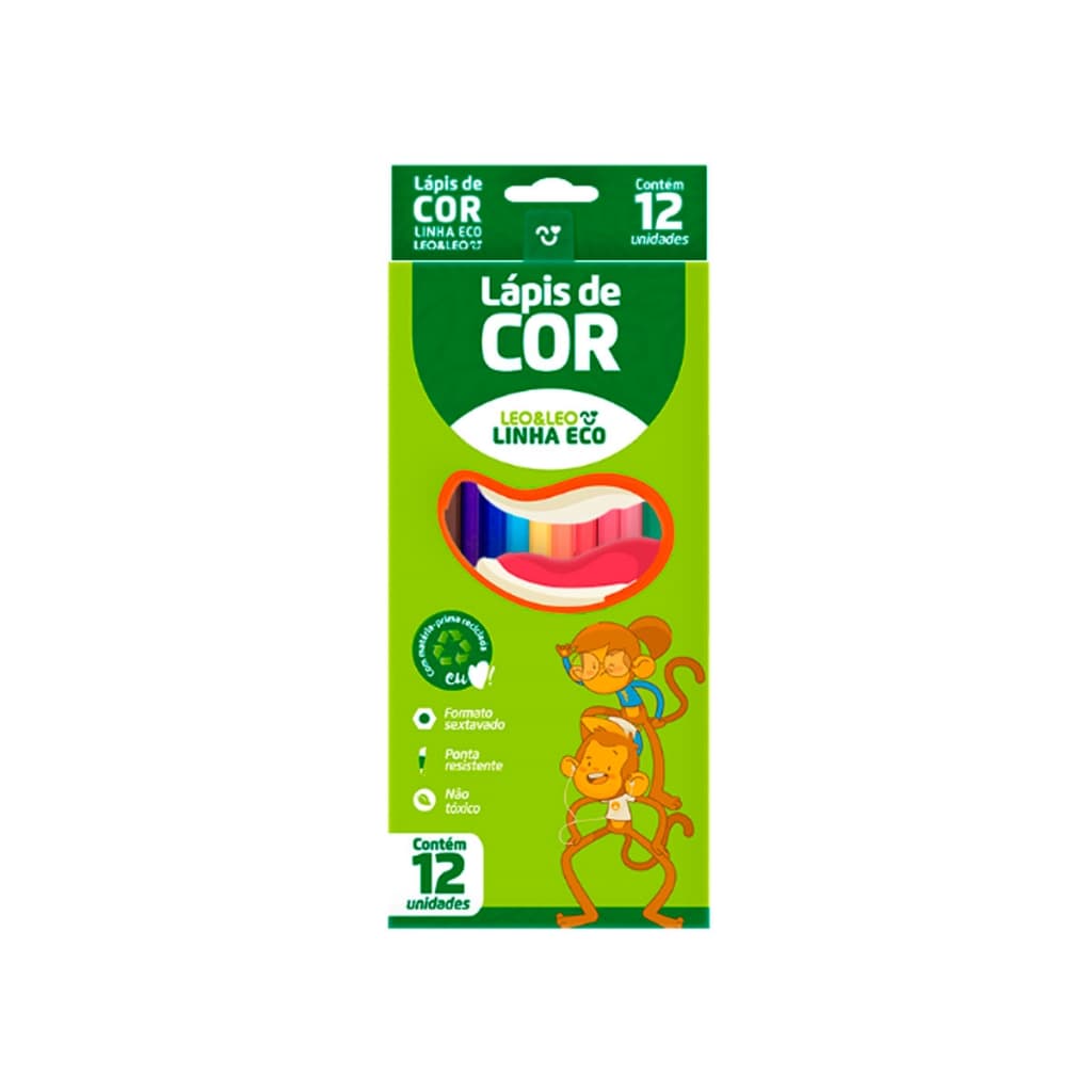 Lápis de Cor 12 Cores Sextavado Leo e Leo