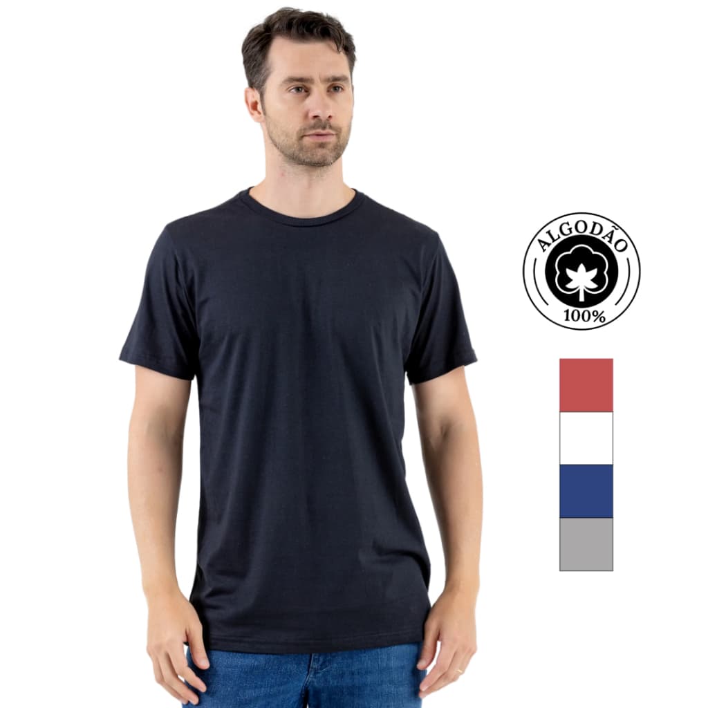 Camiseta Masculina Preta Básica Lisa 100% Algodão