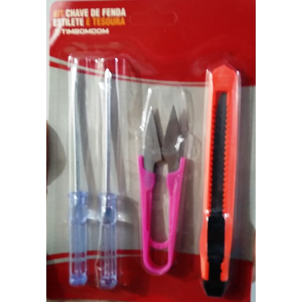 Kit Chave de Fenda + Chave Philips + Estilete + Tesoura