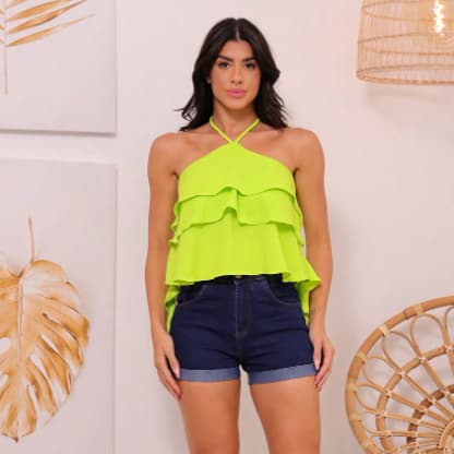 Blusa Feminino Tecido Duna 3 Babados 2023 Moda Verão