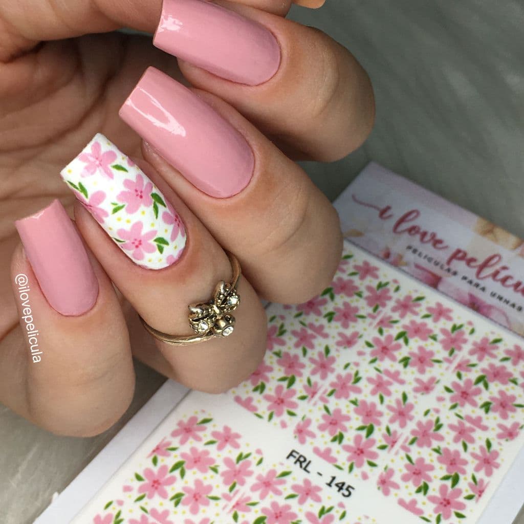 Película de unha flores rosas cartela com 12 adesivos FRL - 145  Adesivos,películas,unhas,nails art,unhas decoradas