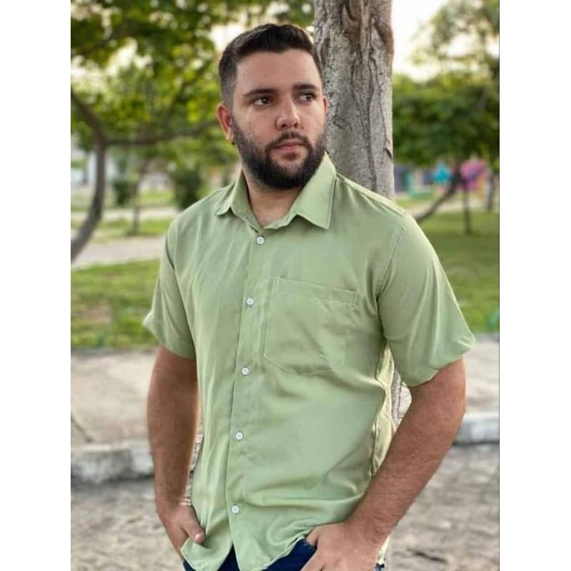 Camisa Social Masculina Manga Curta Cores Lisas Não Amassa