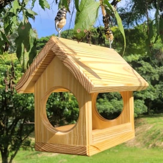 Comedouro e Tratador para Pássaros Livres, Casa de Passarinho em Madeira Tratador