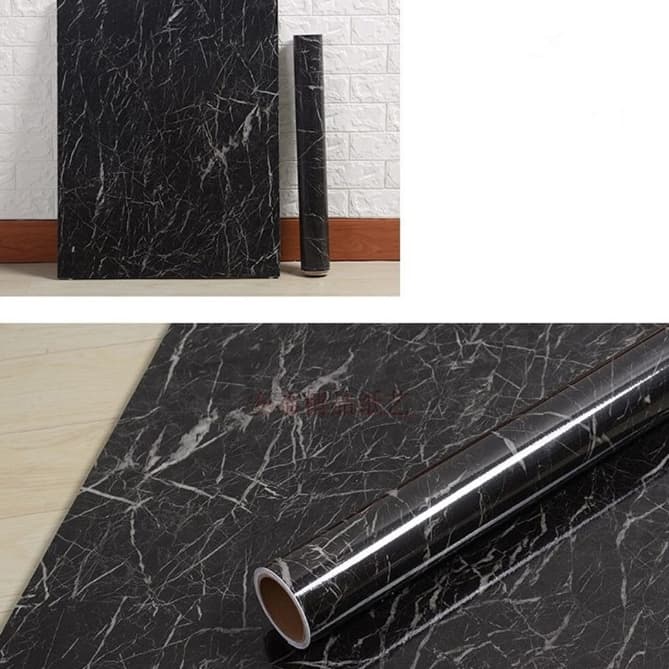 Papel De Parede Adesivo 5 Metros Mármore Preto Lavável 30099