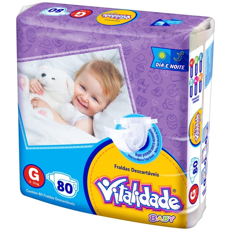 Fralda Descartável Vitalidade Baby Mega – Tamanho G (80 Unidades)