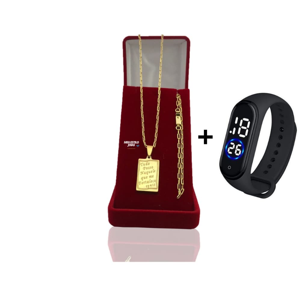 Correntinha Masculina Banhado Ouro 2mm Com Pulseira e Pingente Tudo Posso