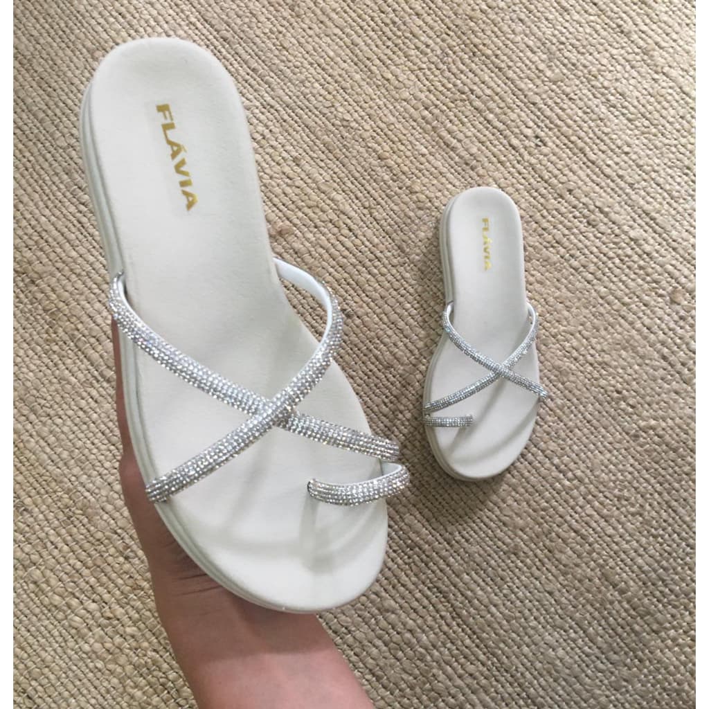 Sandália Feminina Papete Birken Strass Rasteirinha Feminina Conforto