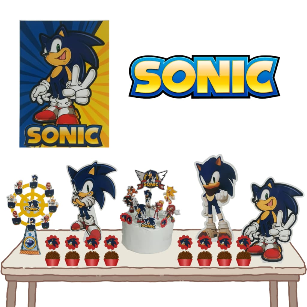 Kit festa monta facil só um bolinho em casa tema Sonic meninos decoração aniversário