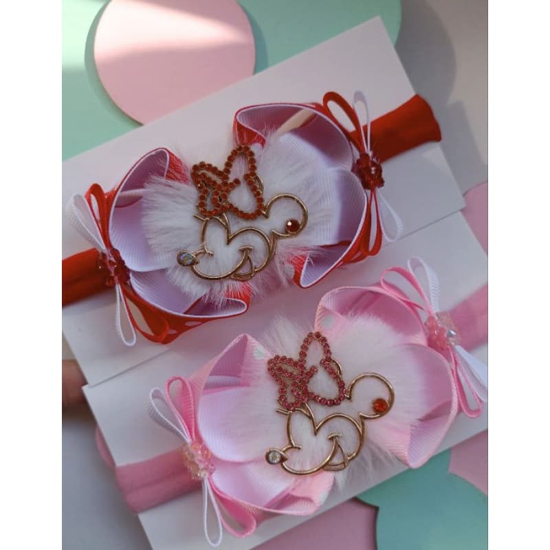 Laço personalizado Minnie na faixinha para bebê ou no bico de pato