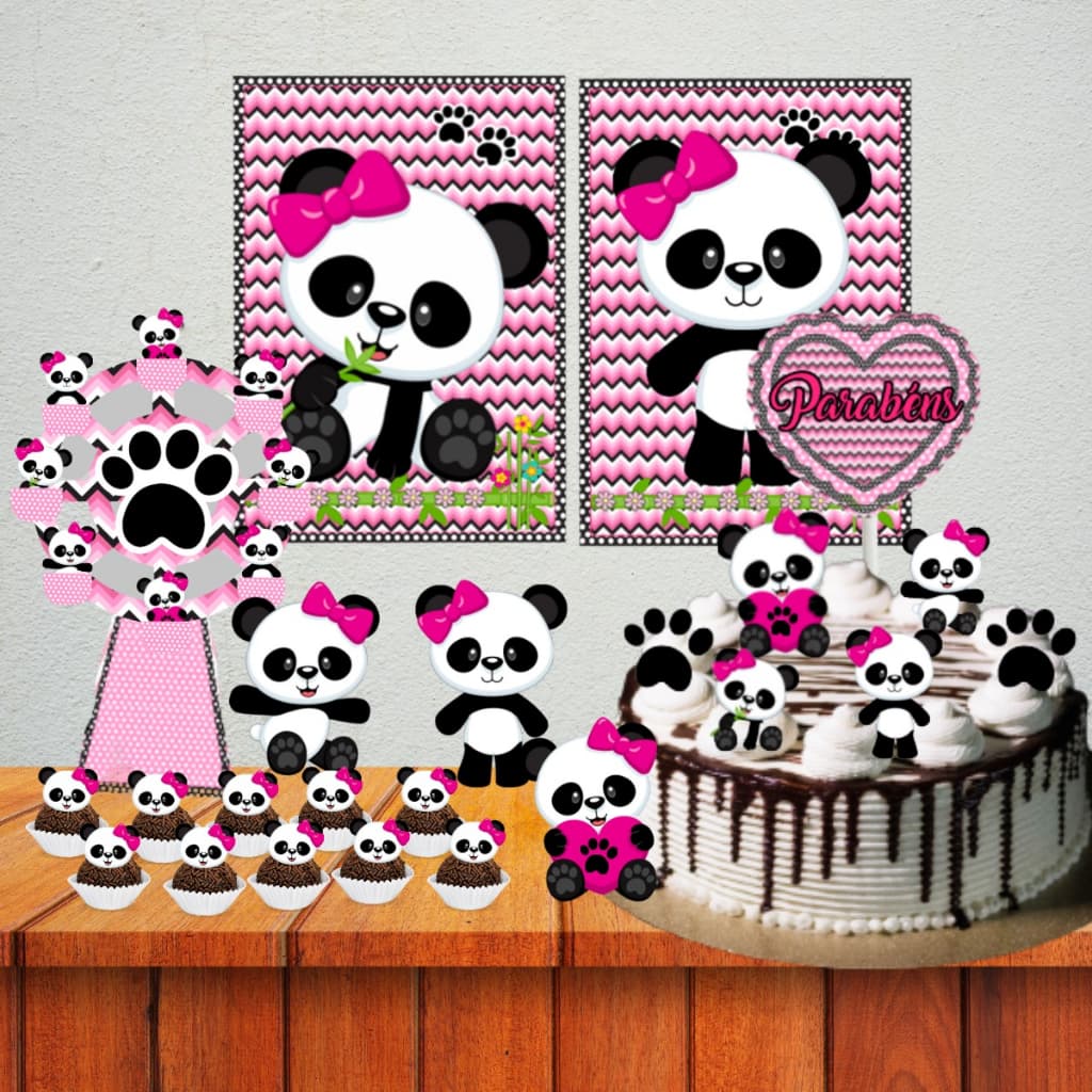 Kit festa em casa só um bolinho Panda monta facil  mesversário aniversario decoração cha bebe