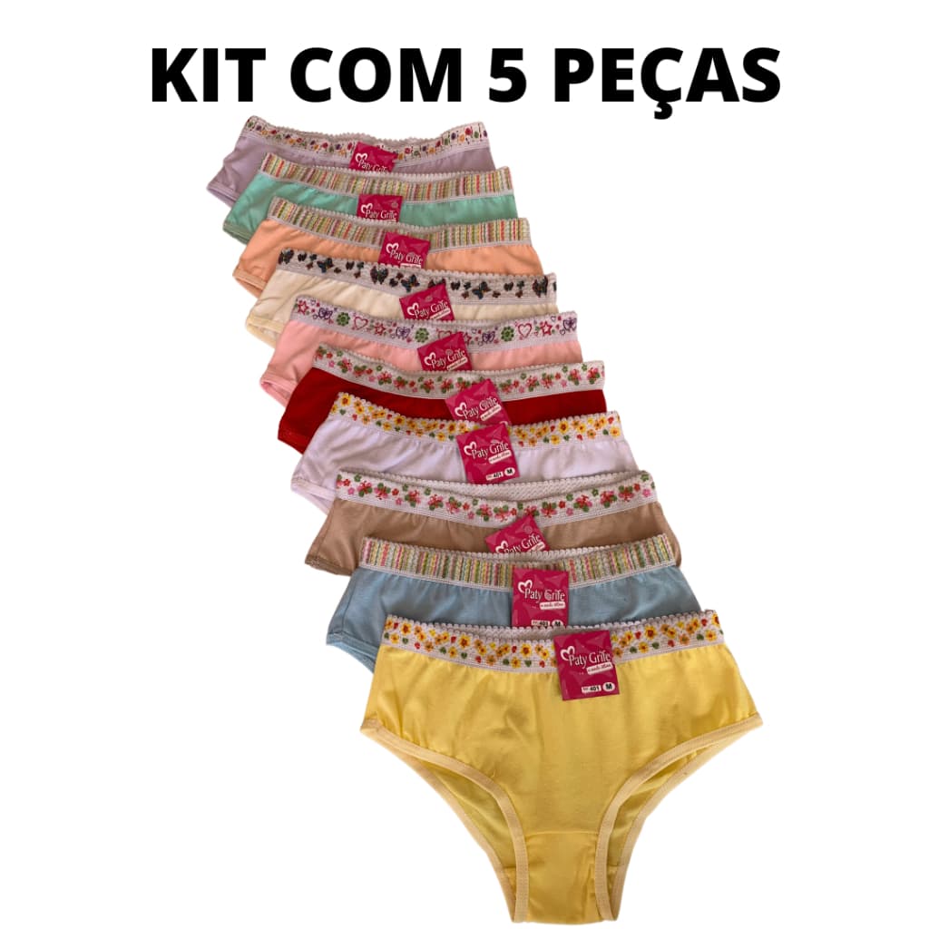 Kit Com 5 Calcinhas Modelo Tanga Juvenil Algodão Atacado