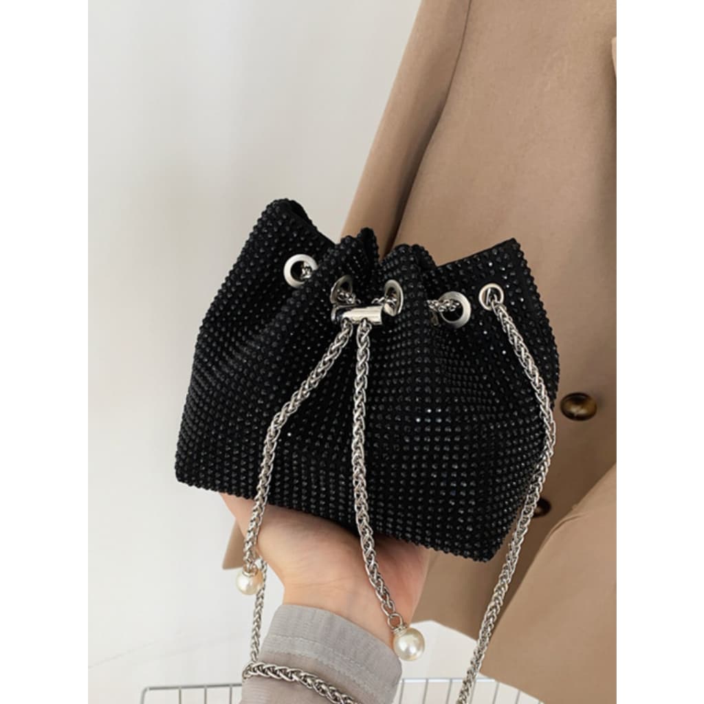 Juzia Bolsas Bolsa saco de festa bolsa de balde com brilho feminina tiracolo transversal com alça corrente cadeia fecho com corda