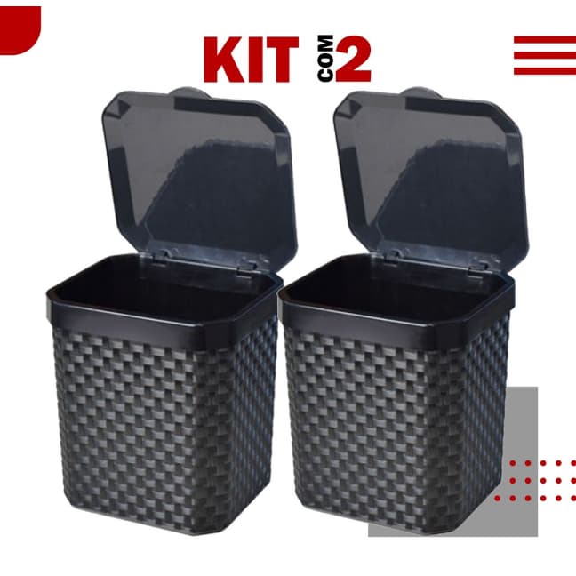 Kit 2 Lixeiras Cesto Cozinha Banheiro Escritório Rattan 5 Litros Com Tampa