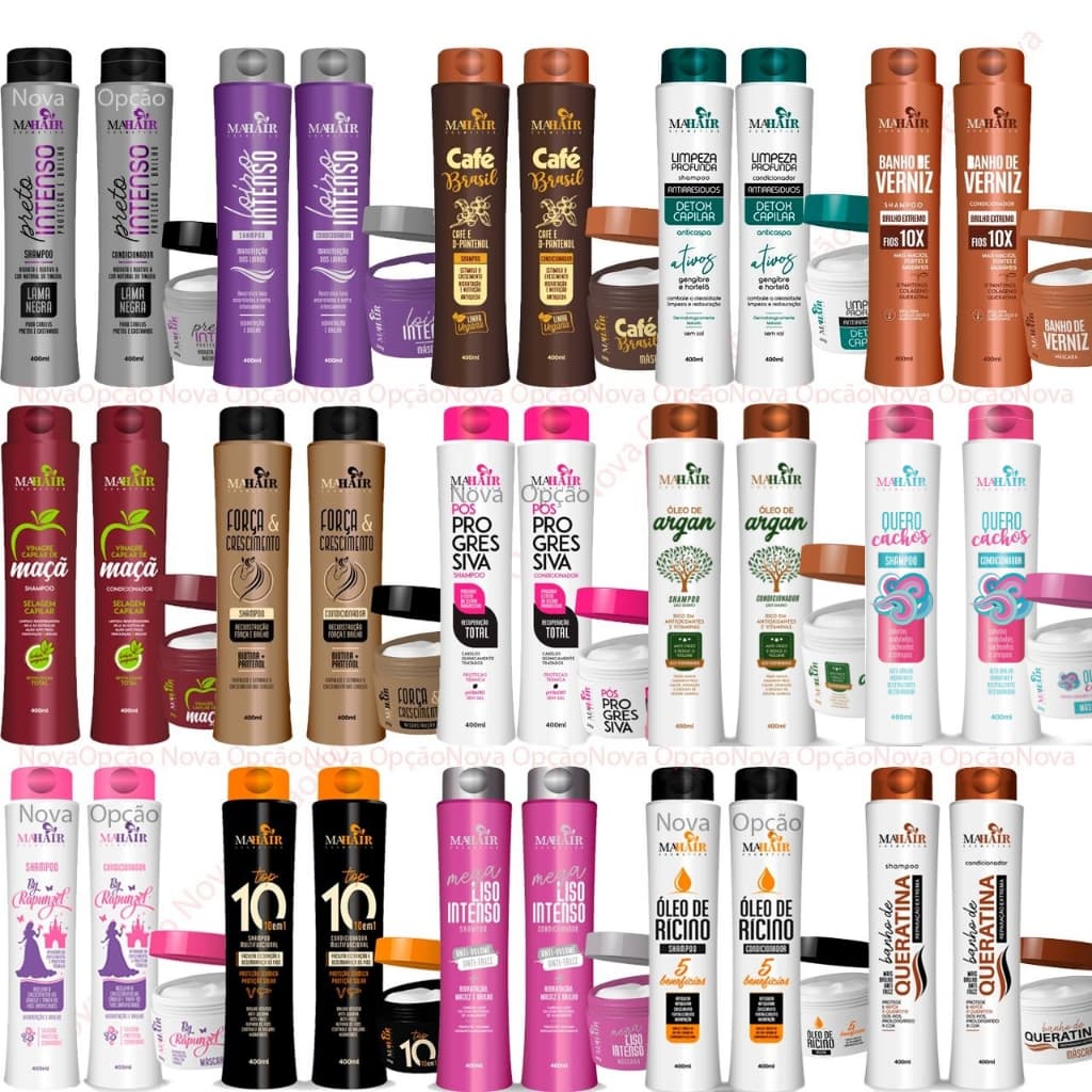 Kit Shampoo Condicionador Máscara Capilar Mahair 09 Itens
