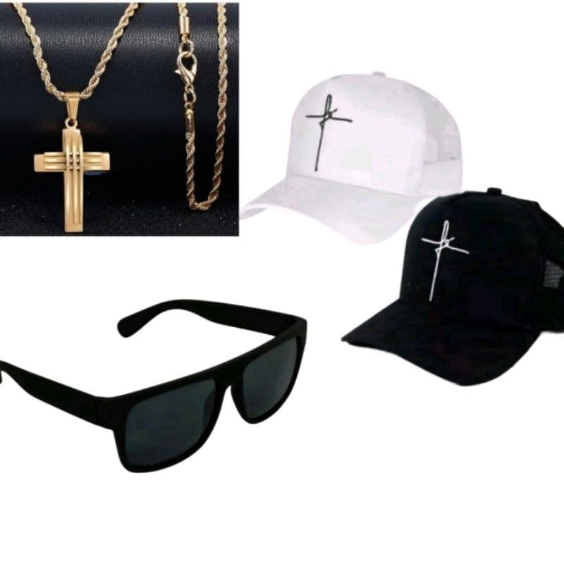 Colar Cruz Masculino 18k + Boné Fé+ Óculos Premium Promoção Promoção final de ano fim de ano