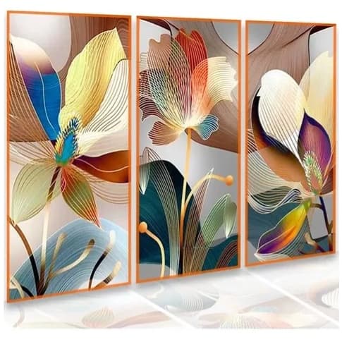 Quadros Decorativos Grandes Flores Abstratas 3 Peças Sala Quarto Colorido Decoração Parede
