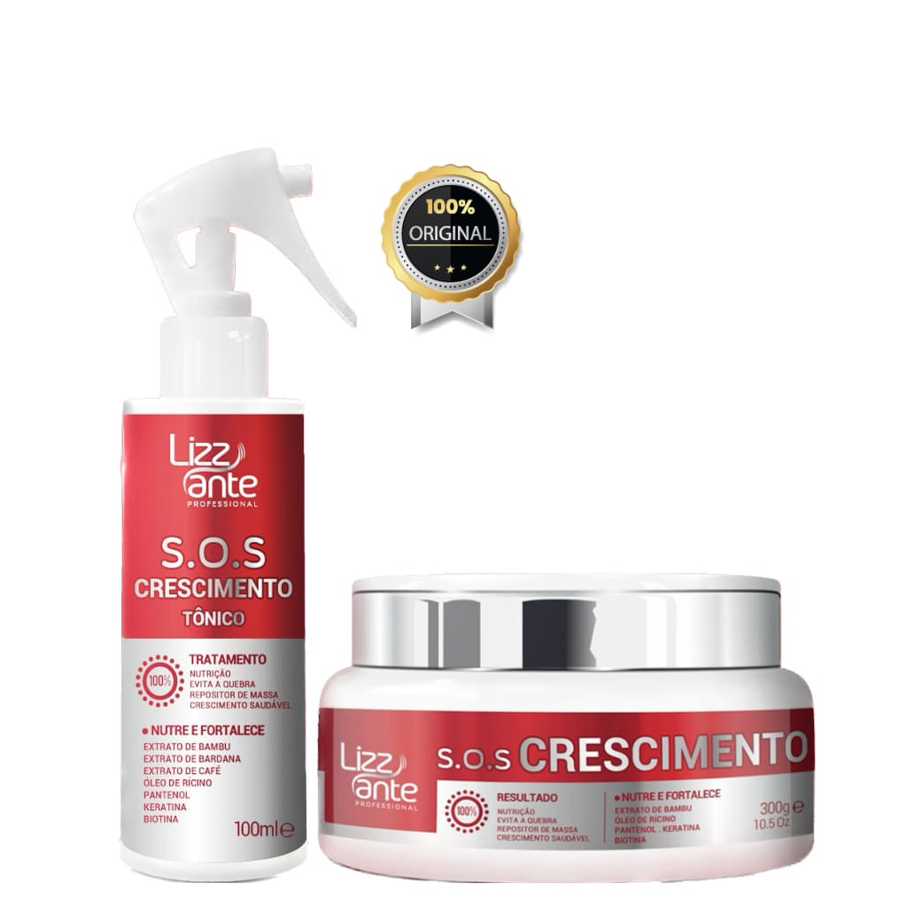 Tônico e Máscara SOS Crescimento Acelerado Combate a Queda de Cabelo e Calvície Preenche as Falhas Trata Alopecia Aumento do Volume dos Cabelos Promove Maciez e Brilho