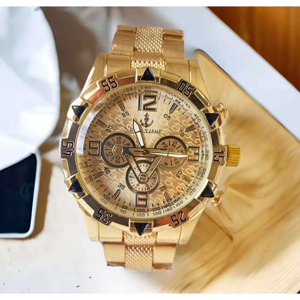 Relógio Masculino Metal Gomo Analógico Dourado Preto Prata Banhado a Ouro 18k