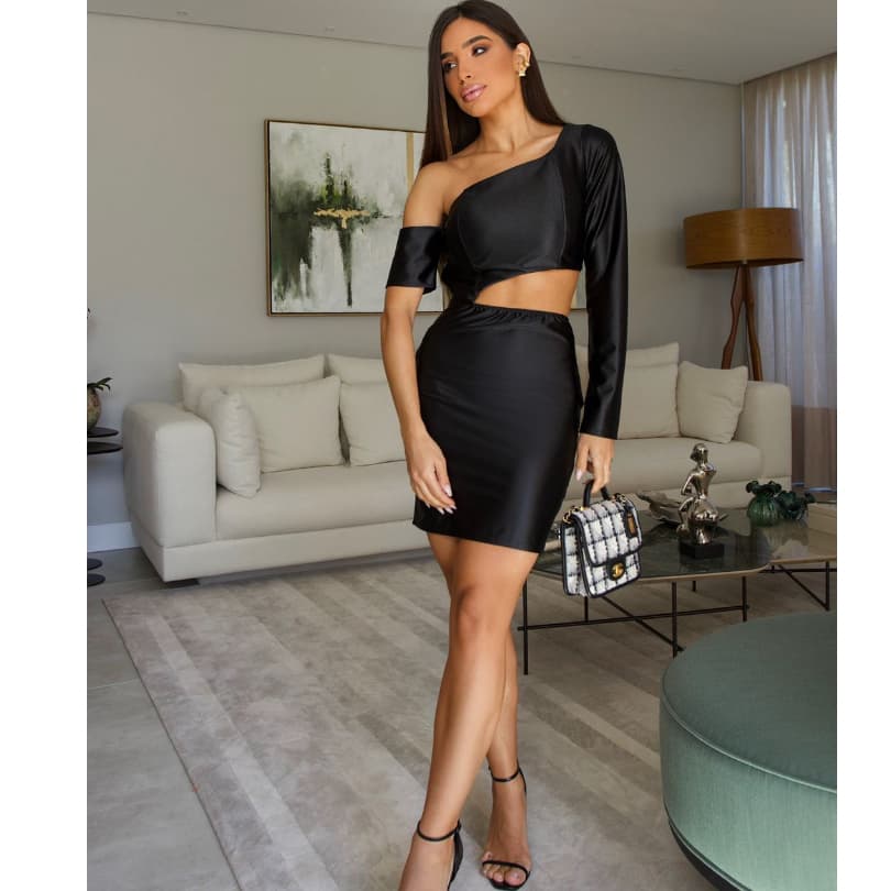 VESTIDO CURTO LUXO BALADA UM OMBRO SO